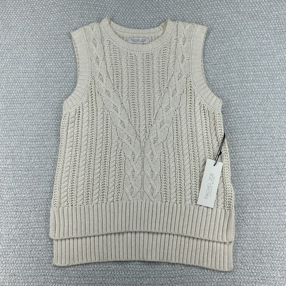 Rachel Zoe Sweaters - Rachel Zoe Sweater Vest Womens XS Beige Cable Knit Sleeveless Casual Preppy
